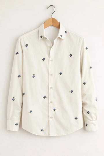 Men’s White Micro Floral Embroidered Shirt
