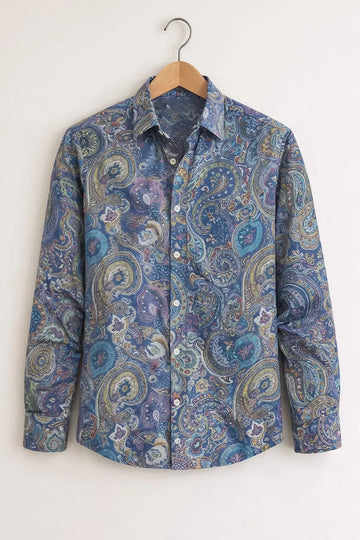 Men’s Blue Paisley Print Cotton Shirt