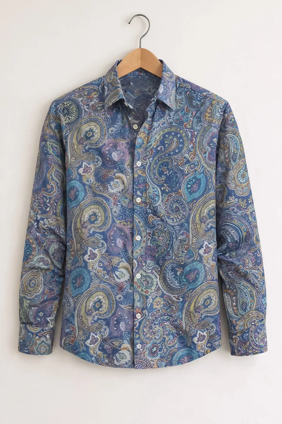 Men’s Blue Paisley Print Cotton Shirt