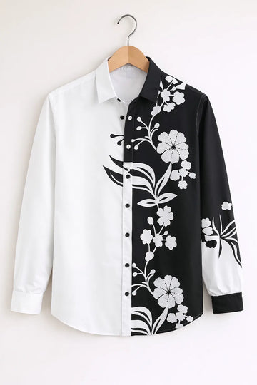 Men’s Black & White Split Floral Shirt