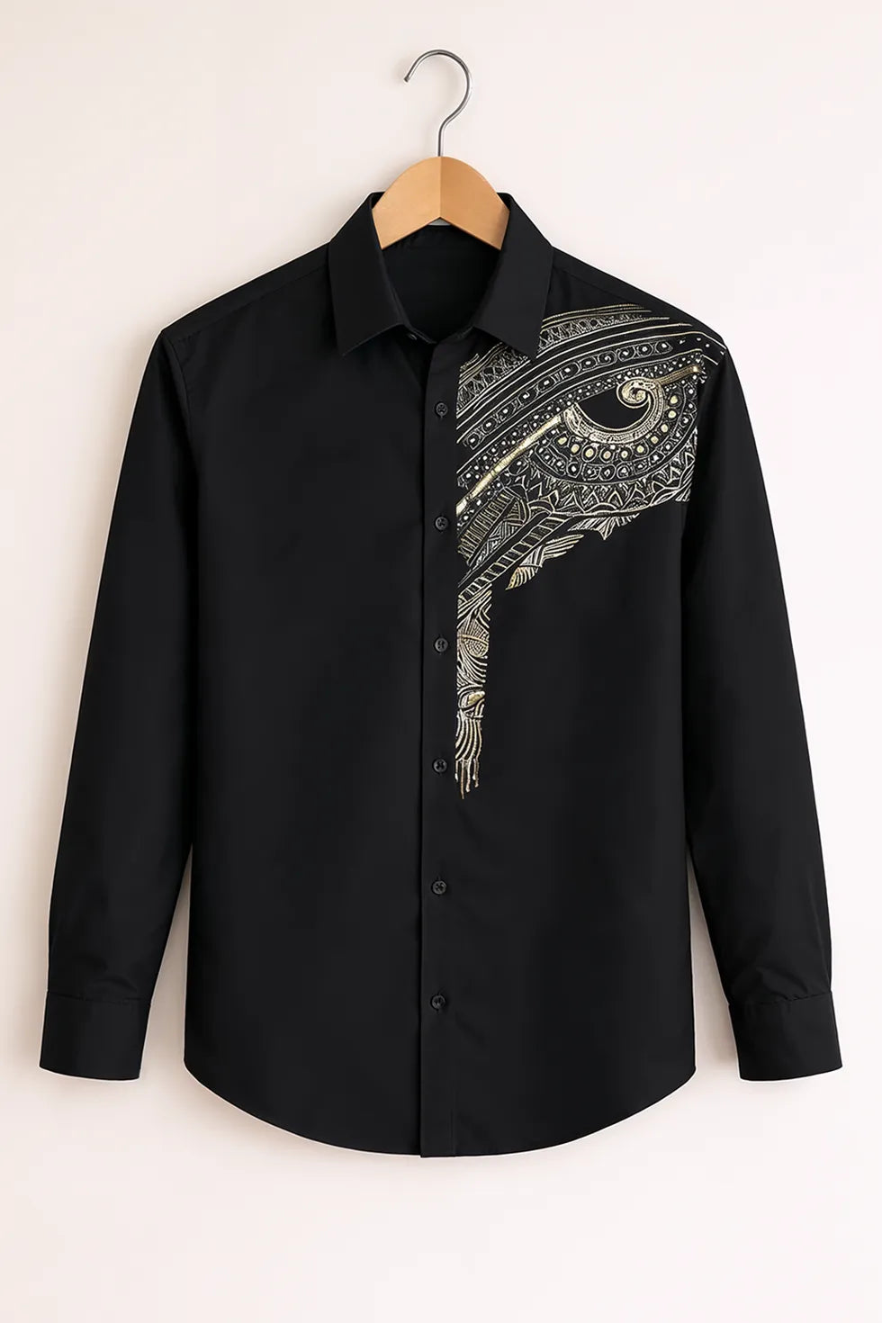 Men’s Black Ethnic Art Print Shirt