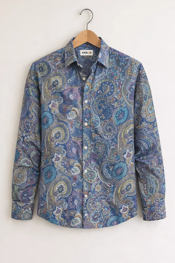 Men’s Blue Paisley Print Cotton Shirt