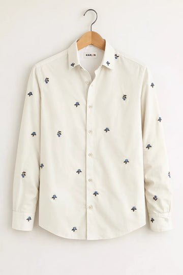 Men’s White Micro Floral Embroidered Shirt