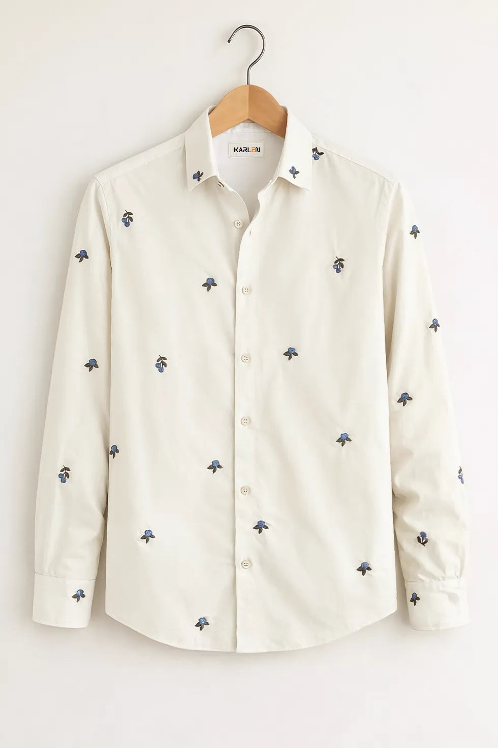 Men’s White Micro Floral Embroidered Shirt