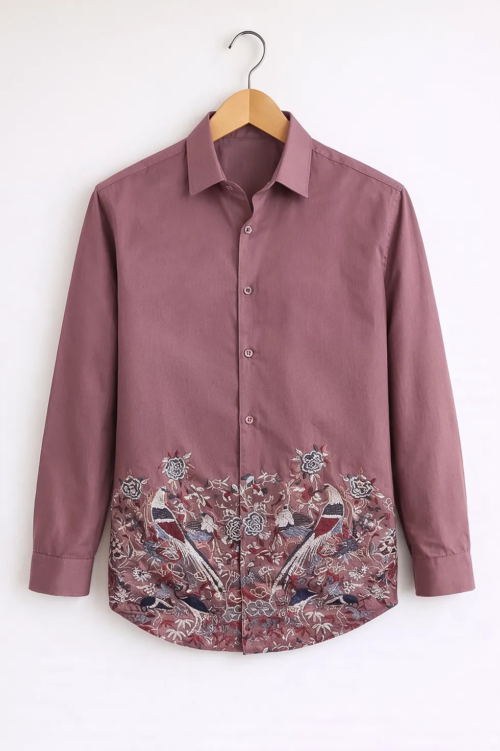 Men’s Mauve Bird Embroidered Shirt