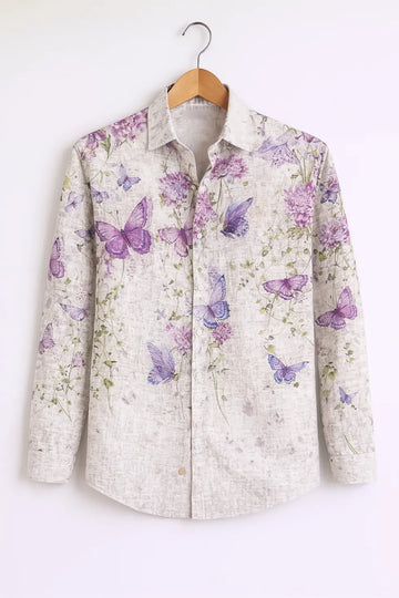 Men’s Lavender Butterfly Print Shirt