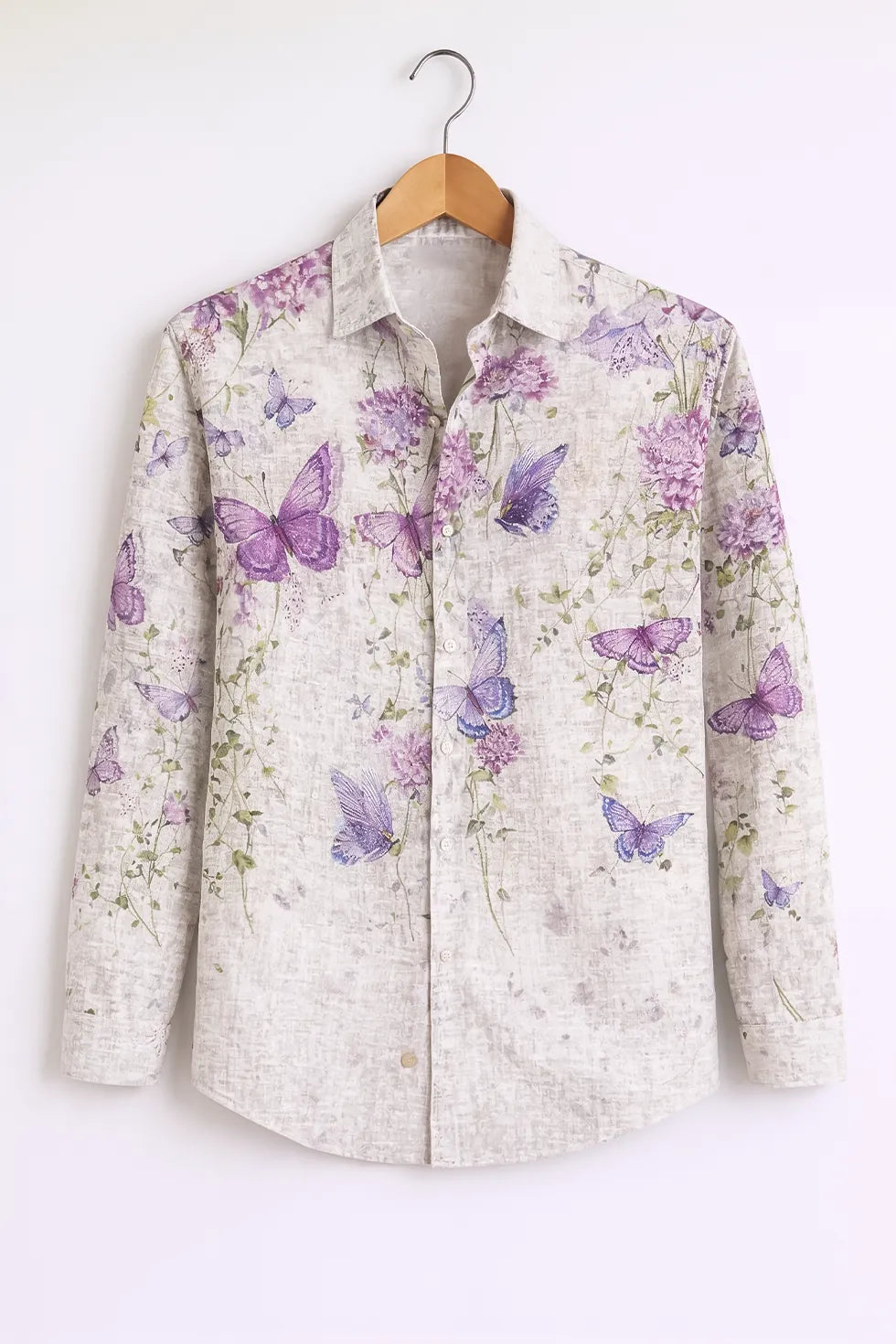 Men’s Lavender Butterfly Print Shirt