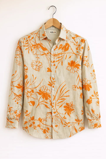 Men’s Beige Floral Print Shirt