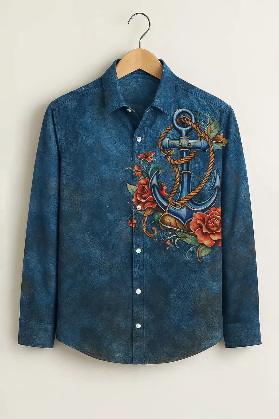 Men’s Navy Blue Anchor Art Cotton Shirt