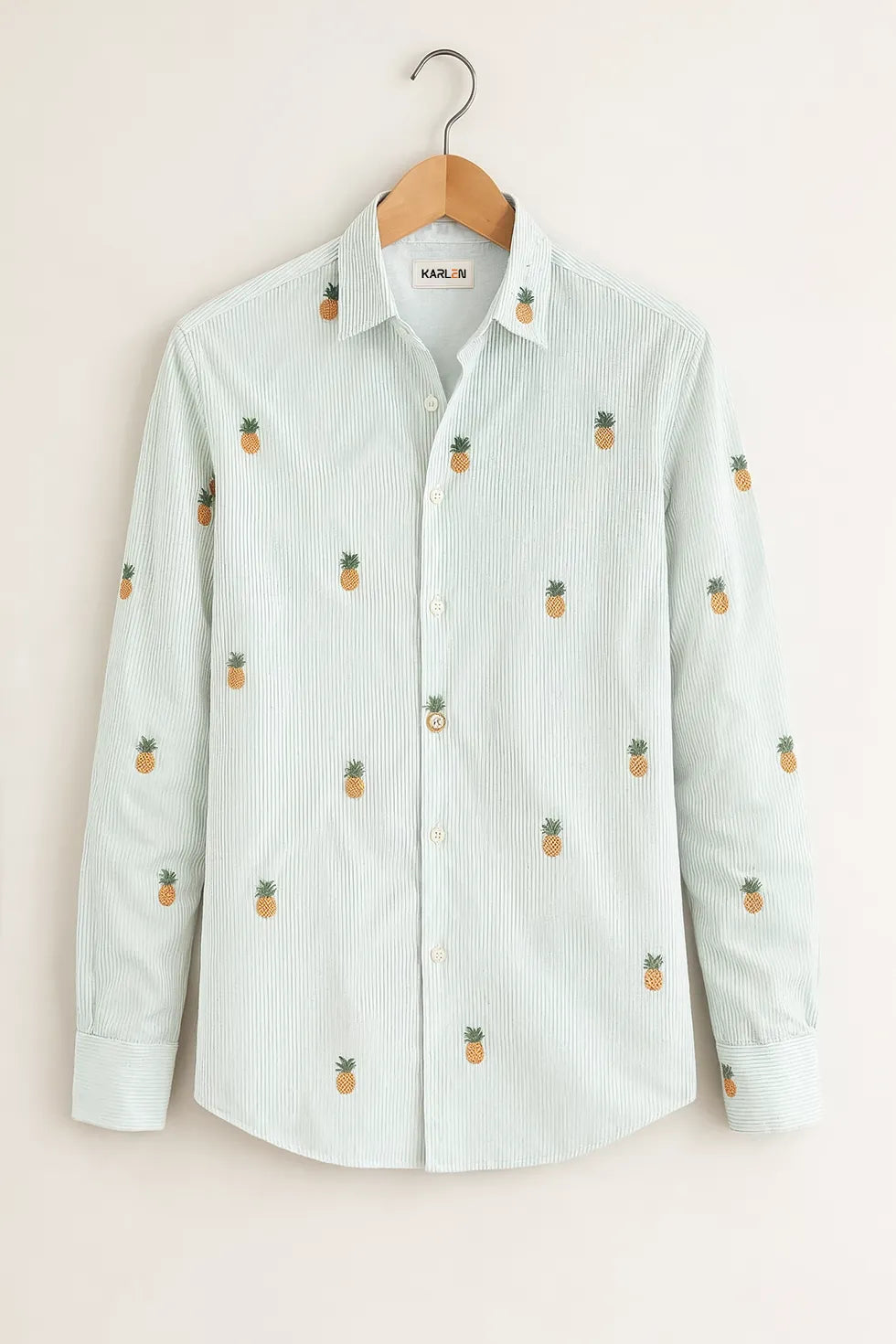 Men’s Mint Pineapple Embroidered Cotton Shirt