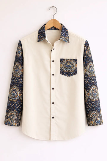 Men’s Cream Paisley Contrast Sleeve Shirt