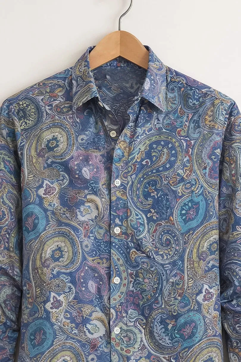 Men’s Blue Paisley Print Cotton Shirt