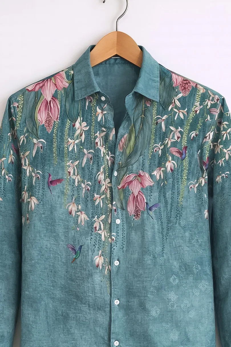 Men’s Teal Botanical Print Shirt