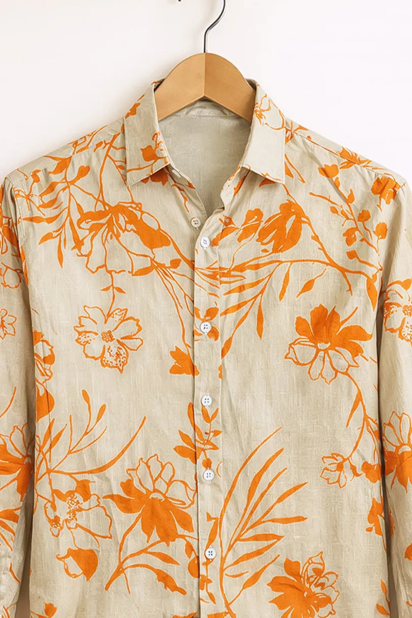 Men’s Beige Floral Print Shirt