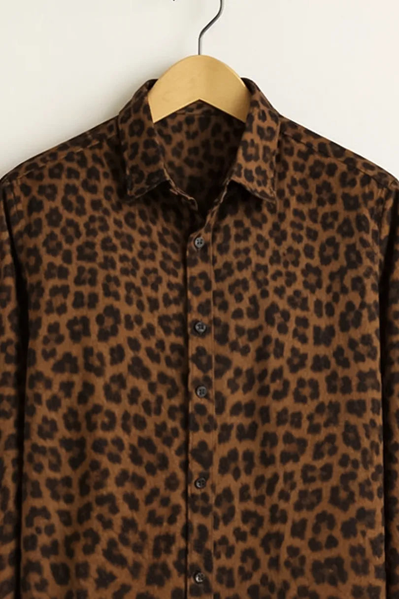 Men’s Luxury Brown Leopard Print Shirt