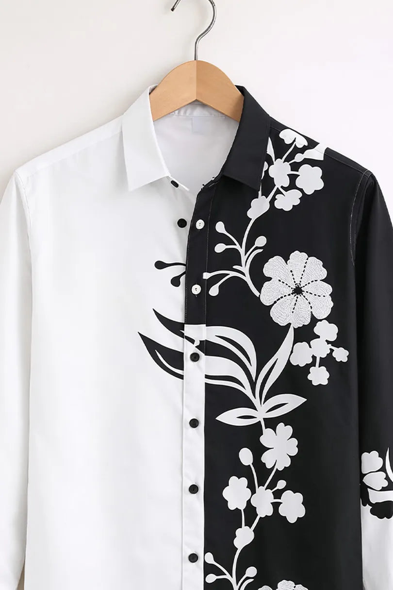 Men’s Black & White Split Floral Shirt