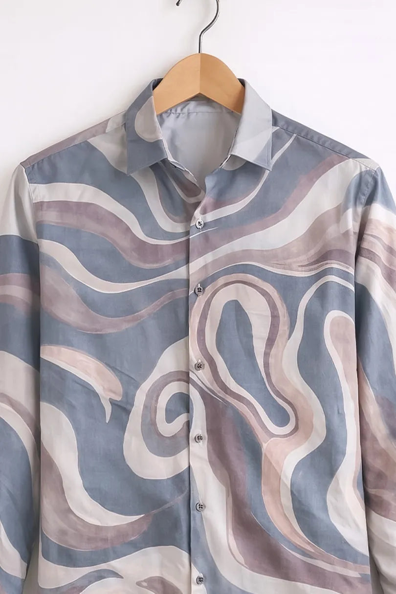 Men’s Abstract Wave Print Shirt