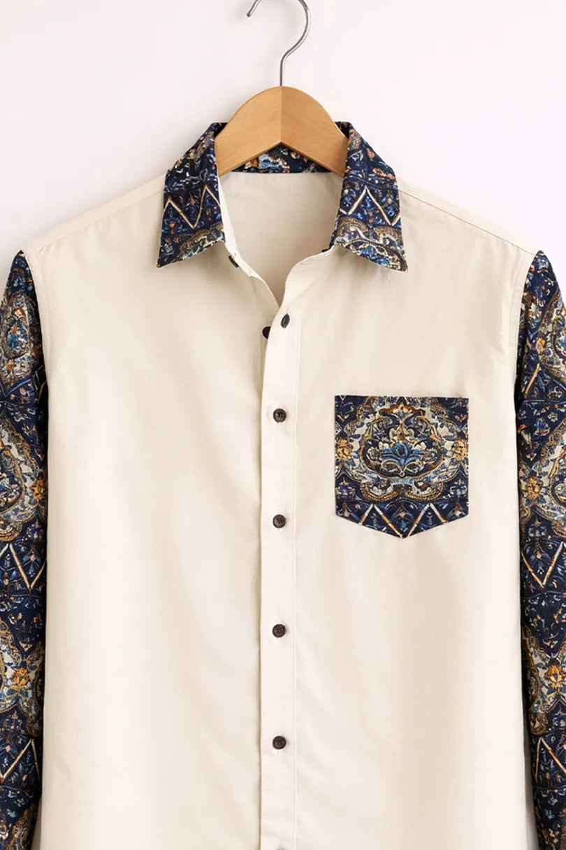 Men’s Cream Paisley Contrast Sleeve Shirt
