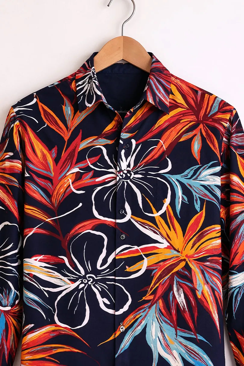 Men’s Navy Tropical Floral Print Shirt