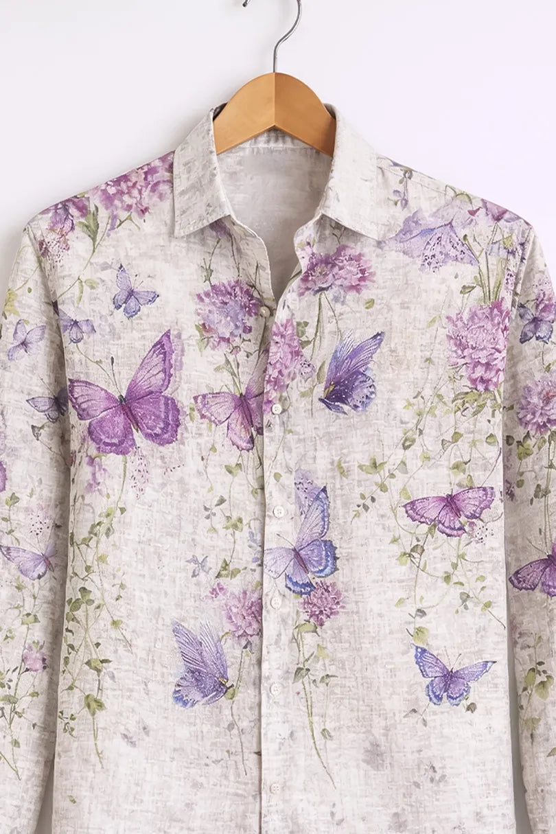 Men’s Lavender Butterfly Print Shirt