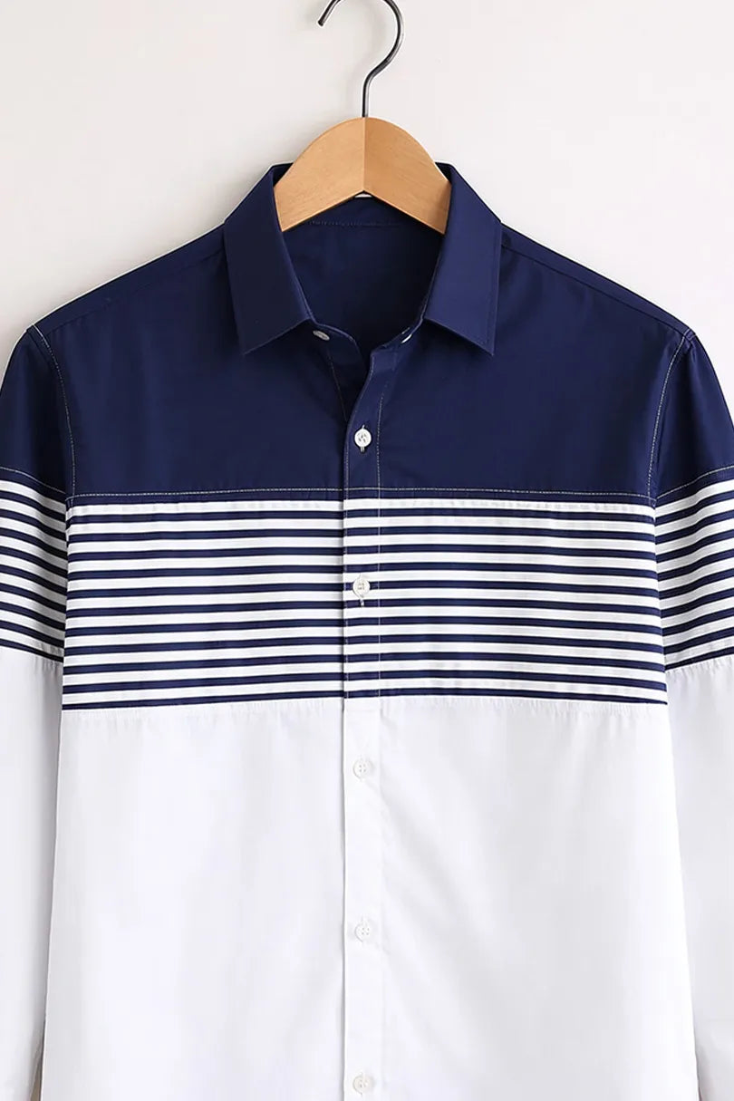 Men’s Navy & White Striped Panel Shirt