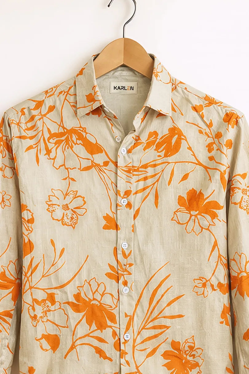 Men’s Beige Floral Print Shirt