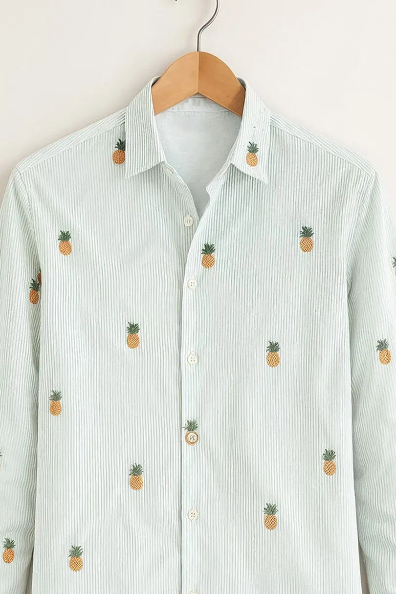 Men’s Mint Pineapple Embroidered Cotton Shirt