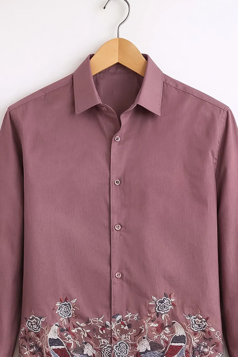 Men’s Mauve Bird Embroidered Shirt