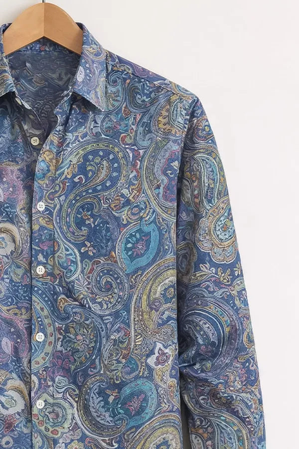 Men’s Blue Paisley Print Cotton Shirt