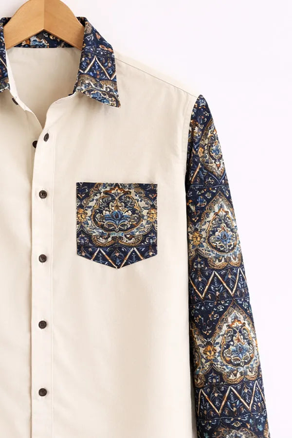 Men’s Cream Paisley Contrast Sleeve Shirt