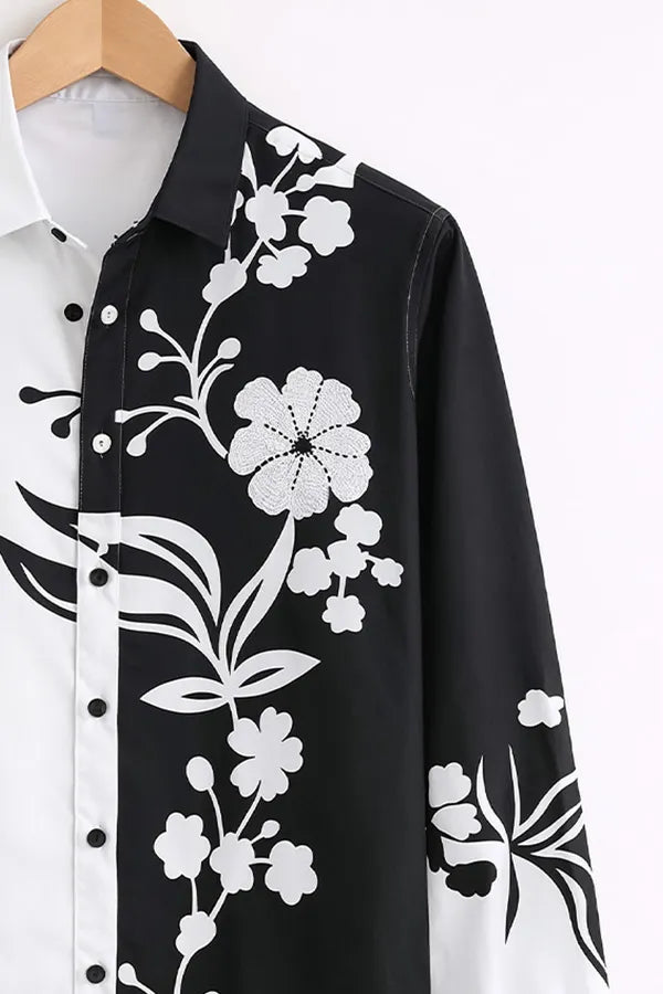 Men’s Black & White Split Floral Shirt
