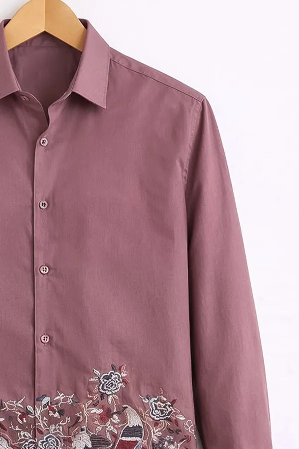 Men’s Mauve Bird Embroidered Shirt