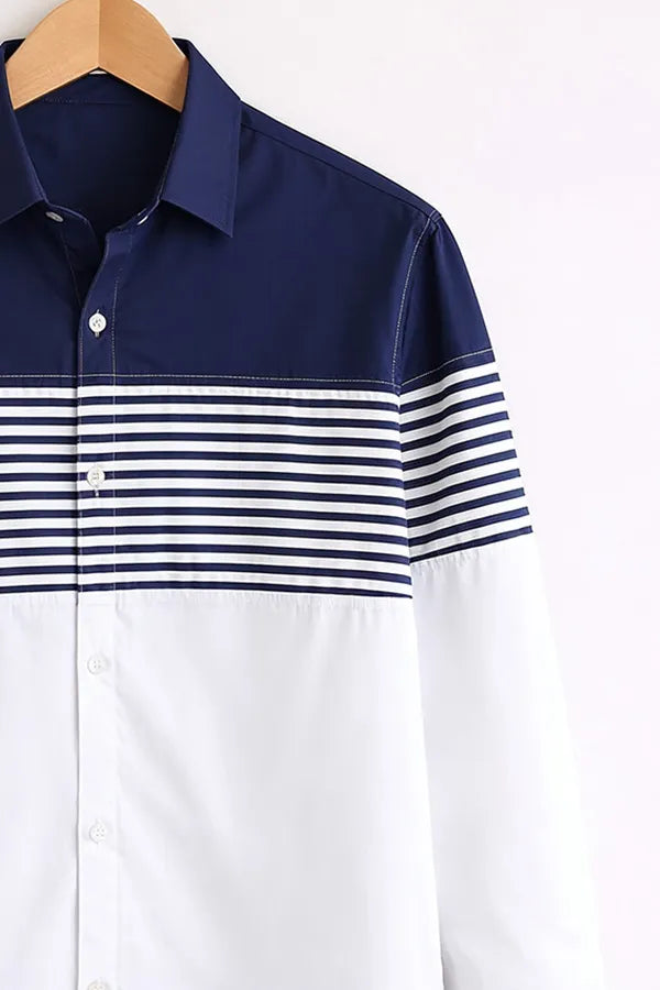 Men’s Navy & White Striped Panel Shirt