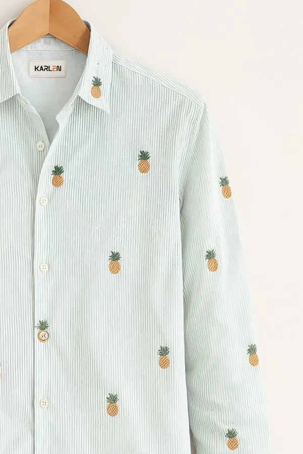 Men’s Mint Pineapple Embroidered Cotton Shirt