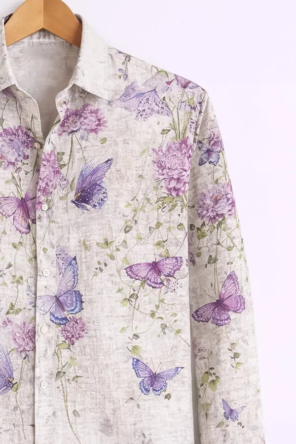 Men’s Lavender Butterfly Print Shirt