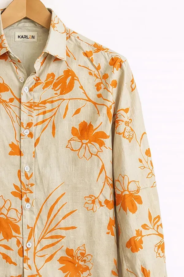 Men’s Beige Floral Print Shirt