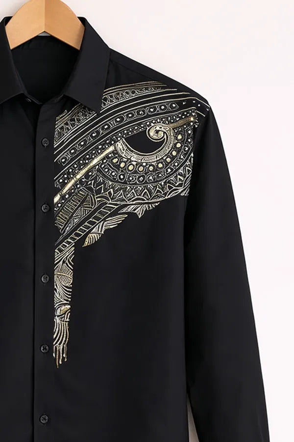 Men’s Black Ethnic Art Print Shirt