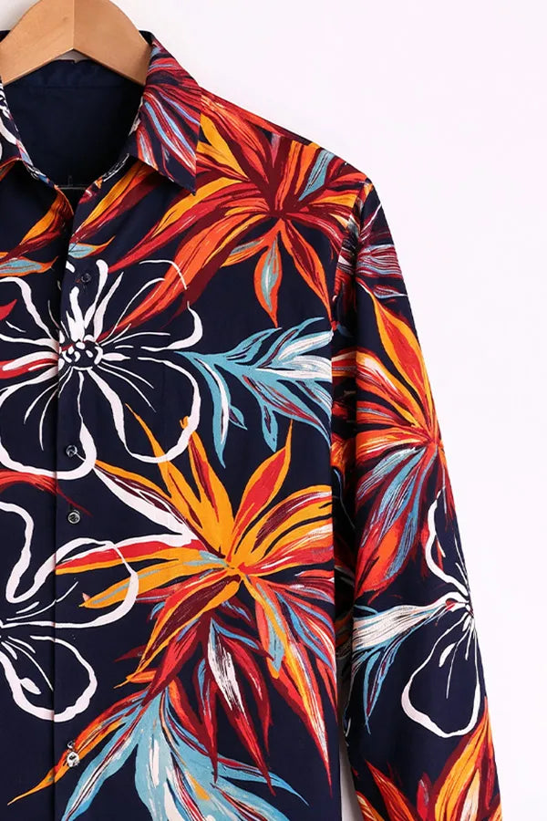 Men’s Navy Tropical Floral Print Shirt